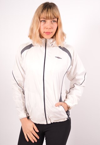 VINTAGE UMBRO HOOODED TRACKSUIT TOP JACKET WHITE