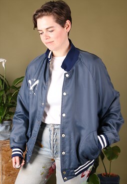 Vintage 1980s Navy Blue Baseball Jacket
