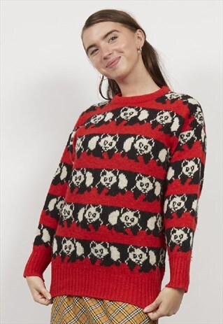 VINTAGE 80'S RED PANDA STATEMENT KNIT JUMPER