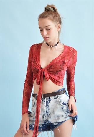 90'S RETRO FESTIVAL SHEER TIE UP TOP BLOUSE