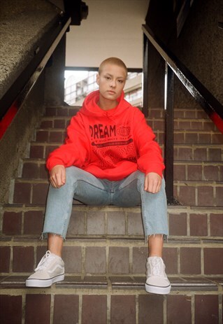 RED HOODIE WITH DREAM GLOBE GRAPHIC