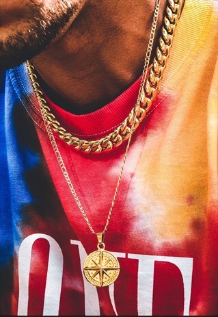 COMPASS PENDANT NECKLACE CHAIN- GOLD