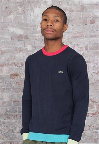 VINTAGE LACOSTE CHEST LOGO JUMPER NAVY BLUE