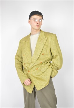 Vintage yellow classic 80's linen suit blazer