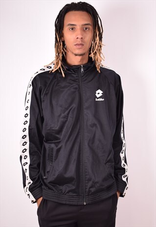 LOTTO MENS VINTAGE TRACKSUIT TOP JACKET 3XL BLACK 90S
