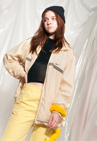 VINTAGE NIKE JACKET 90S PASTEL YELLOW LOGO SPORTS SWEATSHIRT