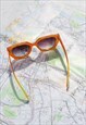 WHITE ORANGE ANGLED FLAT SQUARE EDGE CAT EYE SUNGLASSES 