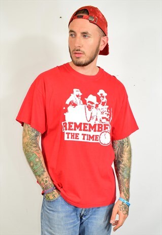 VINTAGE 90S RUN DMC RED PRINT FESTIVAL T-SHIRT