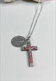 1970'S SILVER & PINK CROSS & VIRGIN MARY NECKLACE
