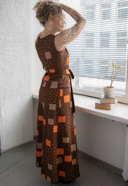 Vintage 60's Brown/Orange Top&Skirt Co-ord