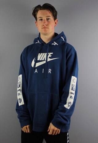 VINTAGE NIKE AIR HOODIE IN BLUE WITH PRINTED LOGOS AND POUCH