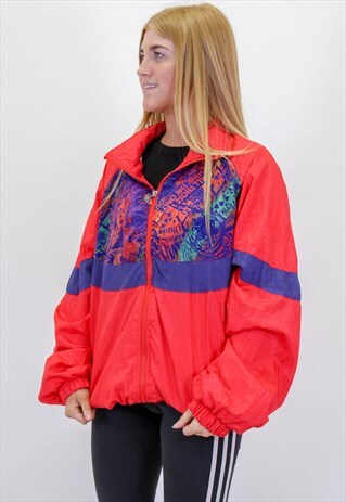 VINTAGE OVERSIZE PATTERN FESTIVAL SHELL JACKET IN RED LARGE