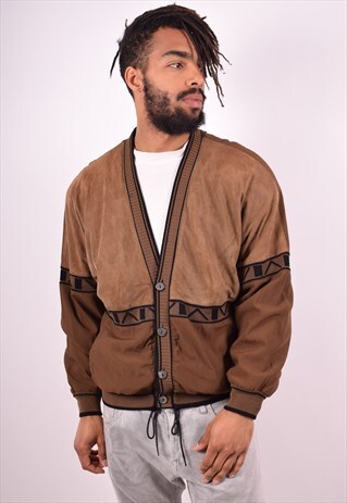MENS VINTAGE CARDIGAN SWEATER LARGE BROWN 90S