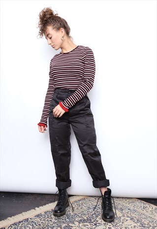 VINTAGE BLACK CAMO MILITARY COMBAT PANTS TROUSERS