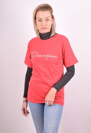 CHAMPION WOMENS VINTAGE T-SHIRT TOP MEDIUM RED 90S