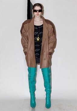 90's Vintage armadillo print drop shoulder leather jacket