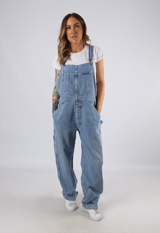 VINTAGE DENIM DUNGAREES WIDE LEG UK 12 MEDIUM (E4Q)