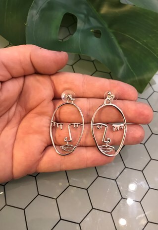 SILVER ABSTRACT FACE EARRINGS