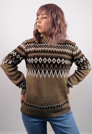VINTAGE 80'S RETRO PATTERN NORDIC SCANDINAVIAN WOOL SWEATER