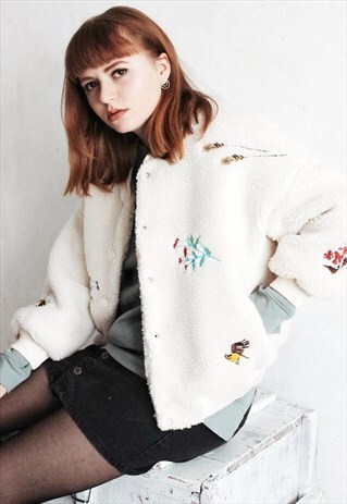 EMBROIDERY BORG BOMBER JACKET