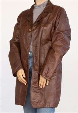 Vintage  Leather Jacket Gab long in Brown XXL