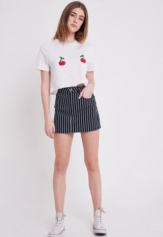 A-LINE SKIRT - WHITE AND BLUE STRIPES