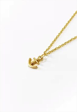 54 Floral Anchor Pendant Necklace Chain - Gold