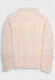 BEIGE CABLE KNIT WOOL OVERSIZED JUMPER