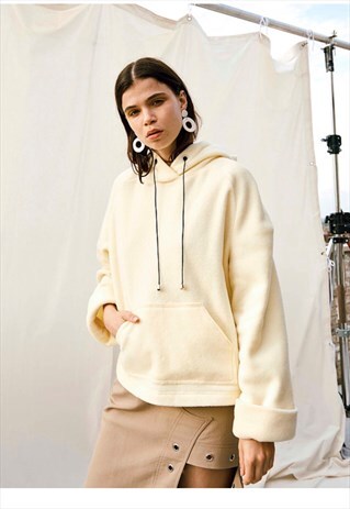 LEMON YELLOW FLEECE HOODIE WITH CONTRAST TIES