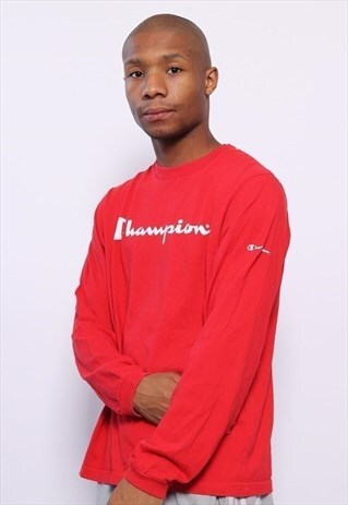 VINTAGE CHAMPION BIG LOGO SPELLOUT LONG SLEEVE T-SHIRT RED