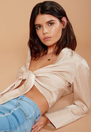 GOLD TIE FRONT SATIN SHIRT