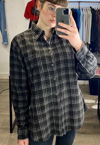 VINTAGE CORDUROY SHIRT IN BROWN BEIGE BLUE CHECKED W POCKET