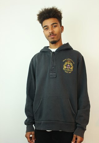 RALPH LAUREN POLO JEANS HOODIE, LARGE, QUARTER-BUTTON