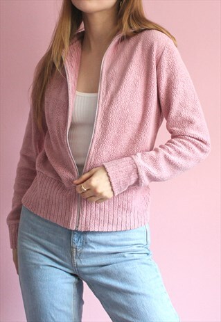 Y2K PINK MONSOON FLUFFY ZIP UP JUMPER