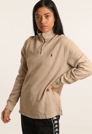 VINTAGE RALPH LAUREN EMBROIDERED LOGO 1/4 ZIP SWEATSHIRT