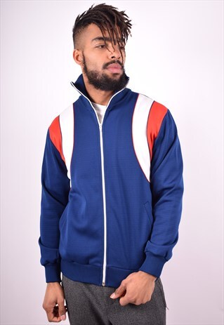 MENS VINTAGE TRACKSUIT TOP JACKET MEDIUM BLUE 90'S