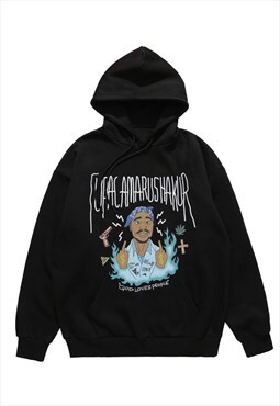 Tupac hoodie rapper print pullover premium jumper in black
