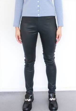 UTERQUE NAVY BLUE LEATHER SKINNY HIGH WAIST LEGGINGS