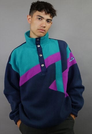 PURPLE & TURQUOISE FILA PATTERNED 1/4 ZIP FLEECE