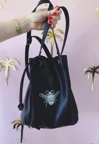 EMBROIDERED SILVER BEE FESTIVAL SUMMER BUCKET BAG