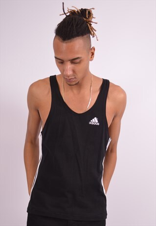 ADIDAS MENS VINTAGE VEST TOP LARGE BLACK 90S
