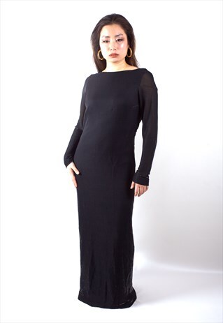 VERSACE JEANS COUTURE BLACK SHINY COCKTAIL LONG DRESS