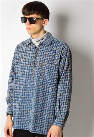 VINTAGE 90S BLUE AZTEC CORDUROY 1/2 ZIPPER SHIRT
