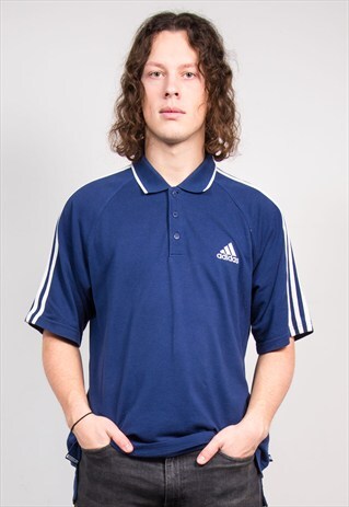 VINTAGE 90'S NAVY ADIDAS POLO T-SHIRT