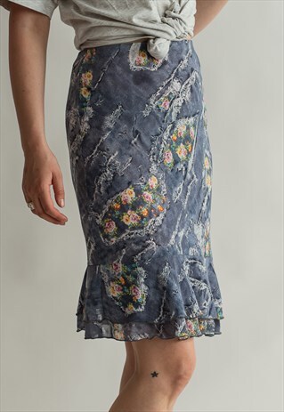 VINTAGE 00S DENIM PATTERN MIDI SKIRT