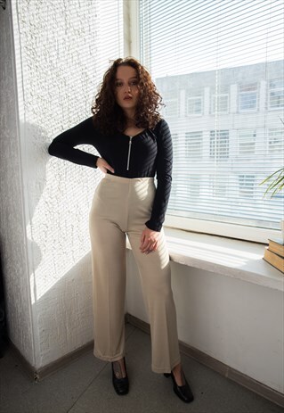 VINTAGE 80'S CREAM RIBBED WIDE TROUSERS
