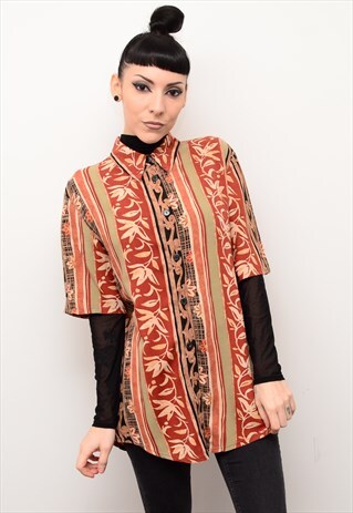 VINTAGE 90'S HIPPIE FOLK INDIE PATTERNED OVERSIZED SHIRT