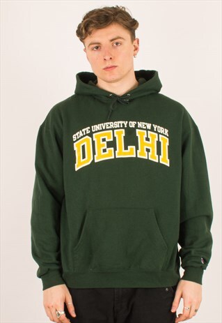 VINTAGE GREEN CHAMPION DELHI COLLEGE HOODIE PULLOVER XL