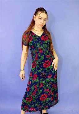 Vintage 90s Monsoon Floral Pattern Maxi Dress
