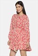 IS.U RED FLORAL BALLOON SLEEVE RELAXED FIT